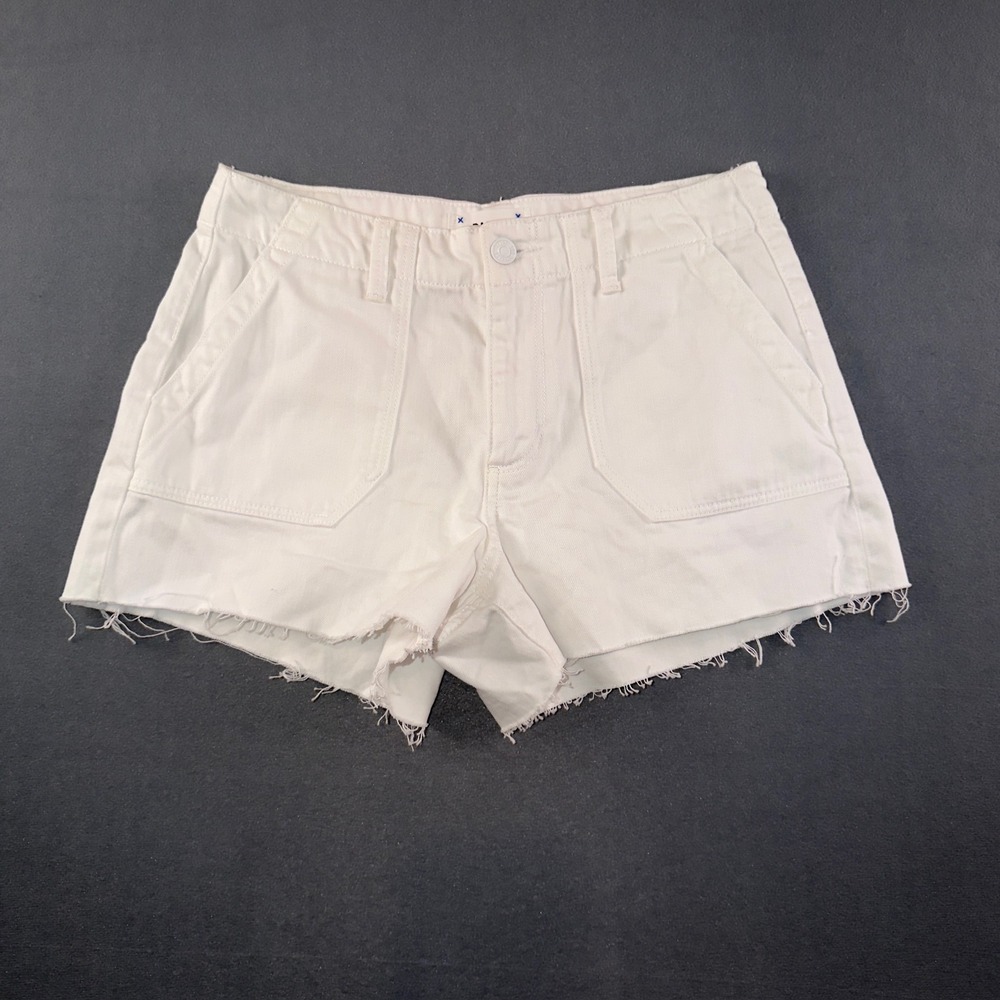 Paige Mayslie Utility Shorts Crisp White Frayed Hem Denim 27 5928C79-4520